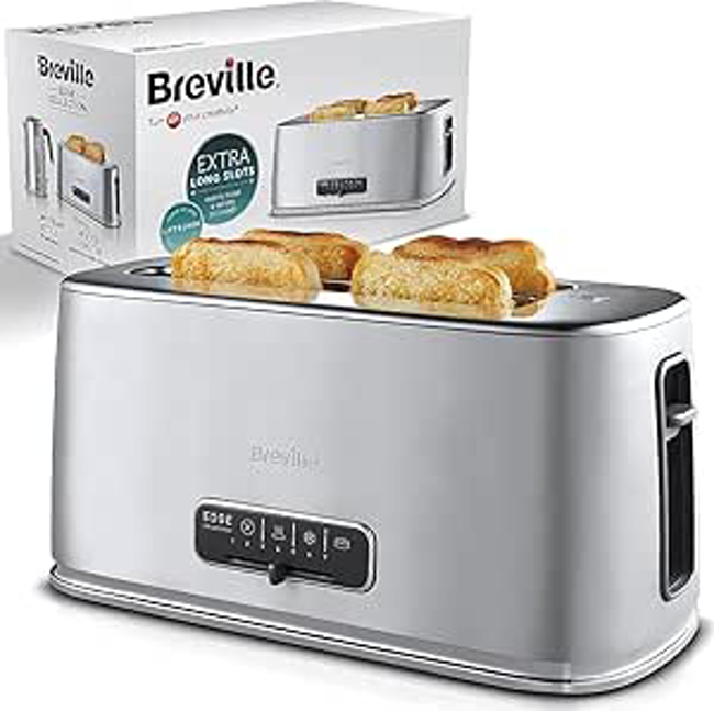Breville Edge Silver 4-Slice Toaster with Extra Long Slots and High-Lift | Brushed Stainless Steel [VTR023]